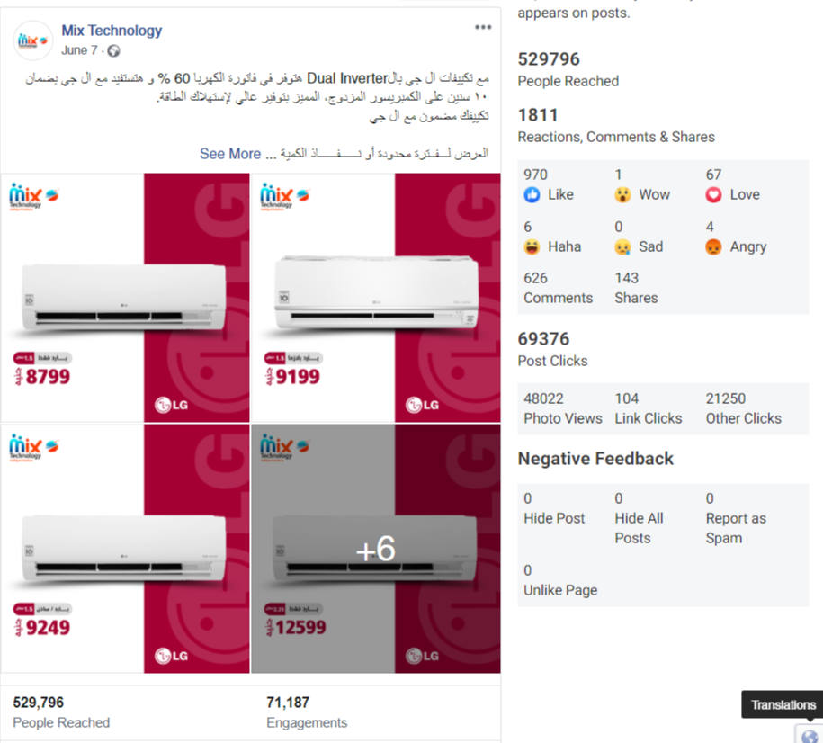 Combined campaign overview showing paid and organic social media results side by side